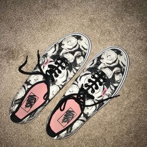 B&W rose vans sneakers with pink detailing
